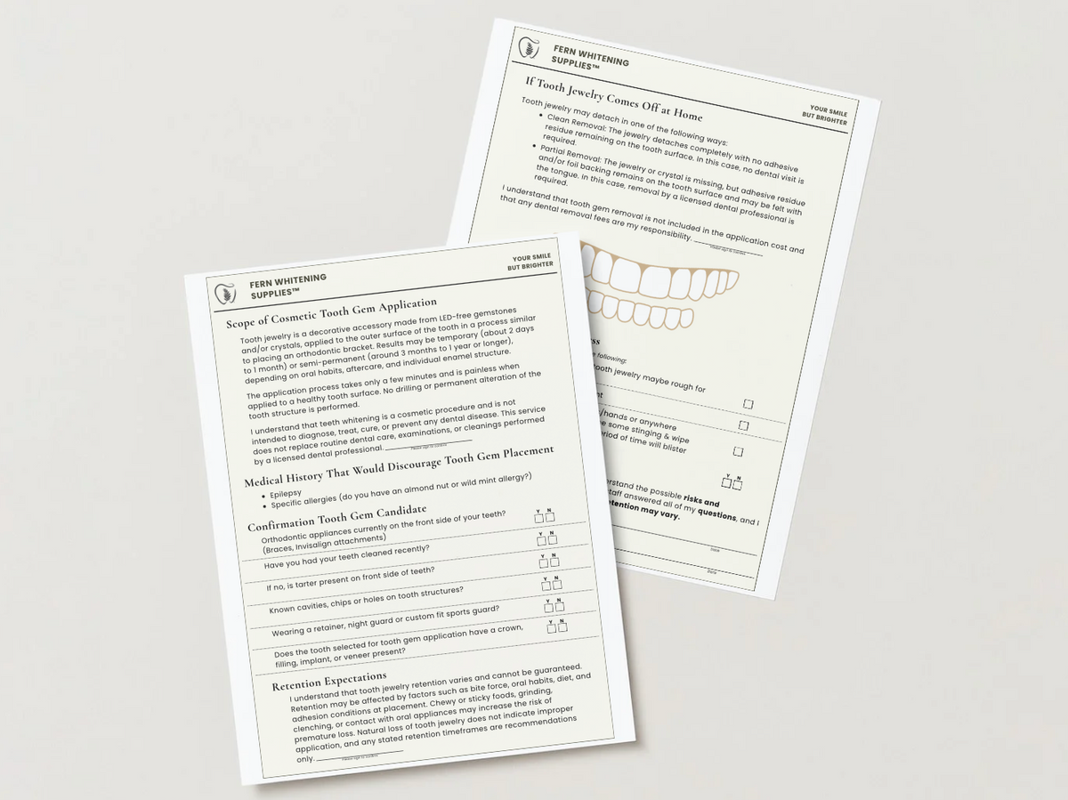 Clinic Pack- Laminated Consent Form (Tooth Gems) – Fern Whitening Supplies