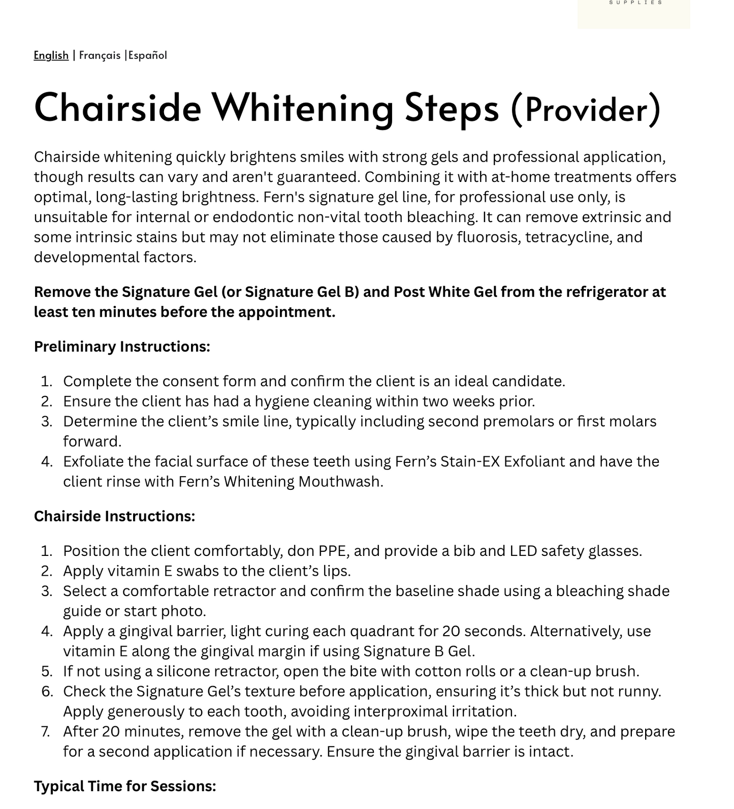 Clinic Pack - Laminated Instructions