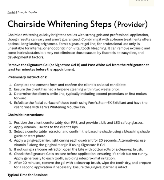 Clinic Pack - Laminated Instructions