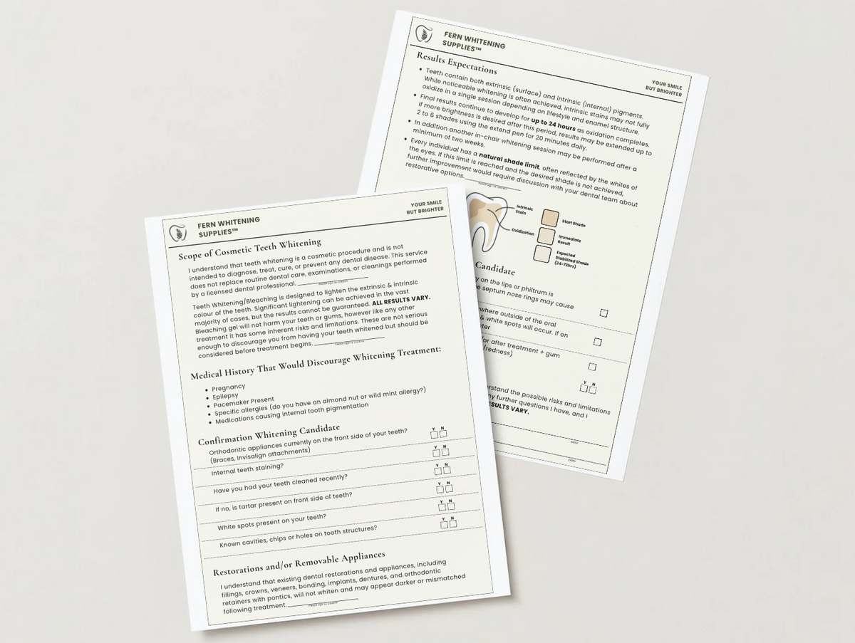 Clinic Pack - Laminated Consent Form (Teeth Whitening) – Fern Whitening ...